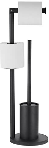 KOSHIFU Portarotolo Carta Igienica da Terra con Scopino Acciaio Inox Piantana Portarotolo Nero Porta Rotoli Cartaigienica con Spazzolino WC Senza Forare, in Piedi