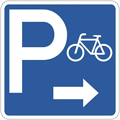 CARTELLO SEGNALETICO QUADRATA ISO 7010 - Parcheggio biciclette - freccia a destra - Adesivo Extra Resistente, Pannello in Forex, Pannello In Alluminio (ADESIVO 30 CM)