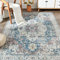 TOPICK Teppich 210x300cm Marineblau Floral Faltbar Waschbar Superdünne Vintage Blumenteppich Kurzflor Orientalischer Küchenteppich für Innenbereich Schlafzimmer Wohnzimmer Esszimmer Büro Flur
