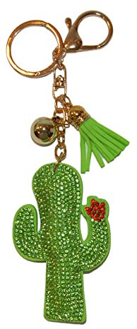 Popfizzy Bling Schlüsselanhänger, Strass Geldbörse Charm, Rucksack Schlüsselanhänger, Kristall Tasche Charms, Schlüsselanhänger, Kaktus mit Blume (Gold), Einheitsgröße