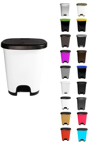 JARDIN202 - Poubelle en plastique moderne | Ouverture à pédale | Poubelle recyclable | 50 litres (noir - blanc)