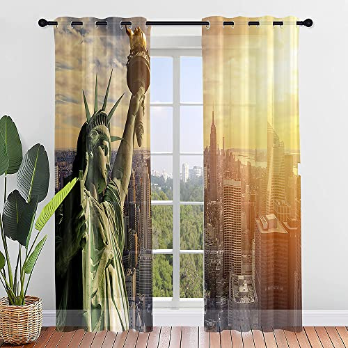 Hiseng Voile Vorhänge mit Ösen Durchsichtig Halbtransparent Ösenvorhang für Fenster Wohnzimmer Schlafzimmer Moderne und Elegante Transparent Gardine 2er Set (132x182cm,New York)