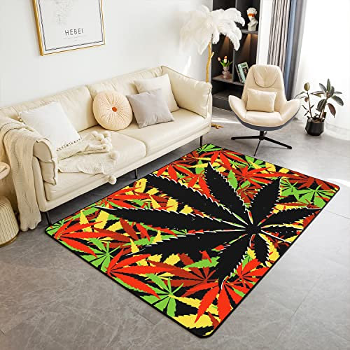 Marihuana Weed Weich Teppich 150x200cm Wetterfest and Mattes Trippy Cannabis Blätter WohnzimmerTeppich für Küche und Balkon Bunt Weed Super WohnzimmerTeppich für Küche und Balkon Non-Slip Teppich