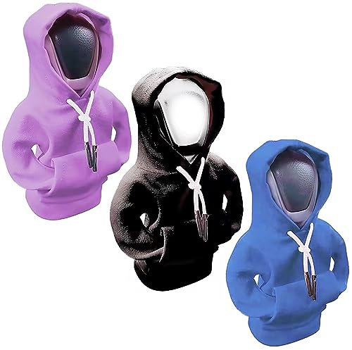 L&ieserram 3 Stück Schalthebel Haube Schaltknauf Mini Hoodie, Pulli Hoody für Auto Schaltknauf Schaltknüppel, Schalthebelhaube Car Gear Shift Cover (Blau + Lila + Schwarz)