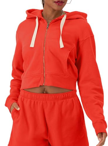 Champion Damen Sweatshirt Wash Zip Up Hoodie mit Vintage Waschung für Frauen Kapuzenpullover, Solar Crimson, XXL