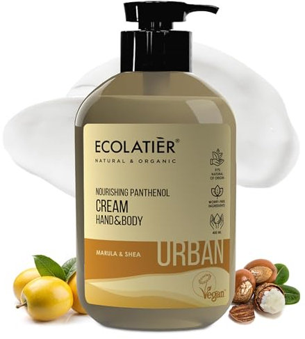 Crema nutritiva para manos y cuerpo con pantenol – ECOLATIER® URBAN Serie, 400 ml – Cuidado profundo para piel suave y saludable
