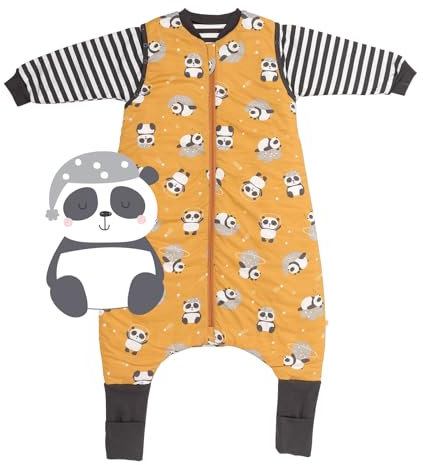 schlummersack Baby Schlafsack mit Füßen und Ärmeln – 1 Tog, 100 cm für Körpergröße 100-110 cm – Atmungsaktiv, verlängerbare Bündchen, Anti-Rutsch, Oeko-Tex zertifiziert, Panda-Design