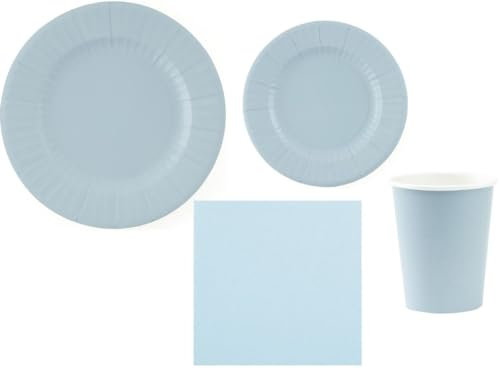 kit 40pz - Coordinato MONOCOLORE CELESTE - BLU FIORDALISO tavola festa COMPOSTABILE plastic free - piatti, bicchieri tovaglioli