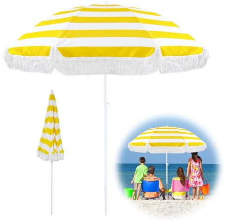 Sombrilla Jardín Exterior Protección UV50+ Sombrilla De Playa 180cm Sombrilla De Exterior Amarilla Sombrillas Terraza Con Inclinación Sombrillas Para Patio Con Flecos Beach Umbrella For Sand