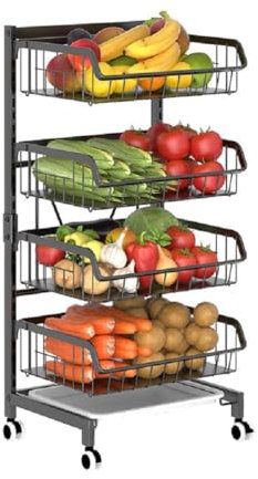 JUNYFFF Fruteros, 4 Niveles Cesta De Frutas, Frutero De 4 Pisos Metal para Almacenar Verduras Y Aperitivos, Estante De Almacenamiento De Frutas En La Cocina para Frutas, Bocadillos, Cocina
