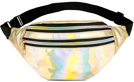 Ruyosn Bauchtasche Damen Glitzer, Gürteltasche Metallic, Mode Hüfttasche Damen Guerteltasche Kinder Verstellbarer Gurt,Holographische Fanny Pack für Party Festival Sport Outdoor Reisen Gold