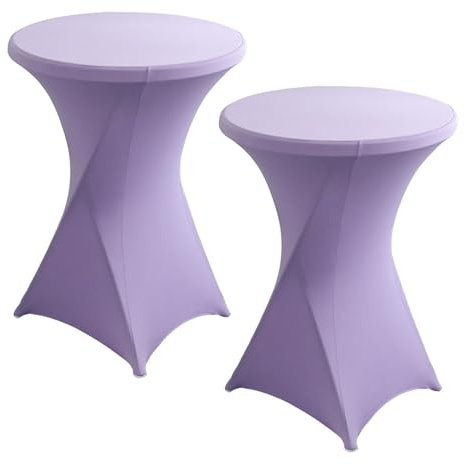FANSU Cocktail Stretch Tischdecken, 2er Set Cocktail Party Tischdecke Elegant Stretch Stehtisch Husse für Bistrotisch, 4 Fußtaschen Rund Stehtischhusse für Hochzeit Bar (Lila,80x110cm)