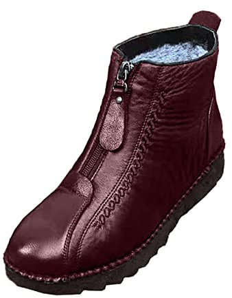 LOIJMK Schaftweite 45 Schuhe Schlauch Reißverschluss Stiefel Winter Baumwolle Plus Freizeit Niedrig Gepolsterte Samt Damen Schnee Damenstiefel Langlaufski Set Damen Klassisch Mit Bindung (Wine, 40)