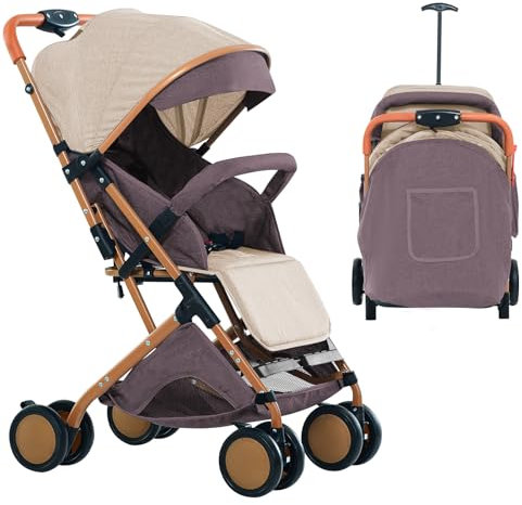 Poussette Bébé Combinée, Landau Pliable pour 0-36 Mois, 0-25kg, Poussette Compact avec Siège, Panier de Rangement, Ceinture de Sécurité-B-Kaki