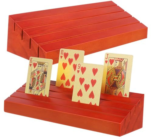 Alasum Lot de 2 supports de cartes à jouer en bois de pin marron