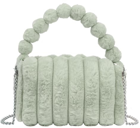 Pandalein Damen Kunstpelz Winter Clutch Flauschig Abendtasche Plüsch Handtasche Kette Umhängetasche Plüschtasche mit Reißverschluss für Hochzeit Wedding Prom Party