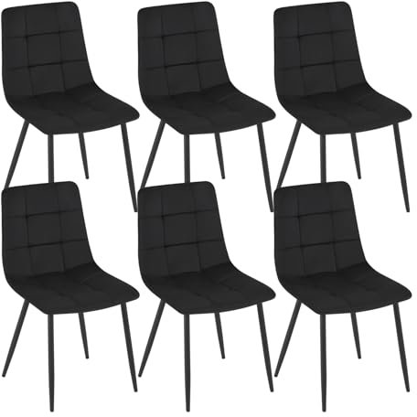 EUGAD Esszimmerstühle 6er Set, für Esszimmer Küche Wohnzimmer, Küchenstühle gepolstert mit Rückenlehne Samtbezug, mit Metallbeinen, 150 kg belastbar, Schwarz