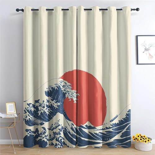 MLUNKQAIL Cortinas Salon Estilo JaponéS Cortina Ventana PulverizacióN Cortinas Termicas Aislantes Frio y Calor con Ojales Cortina Opaca Infantil 2 Piezas x 117 x 160cm(An x Al)