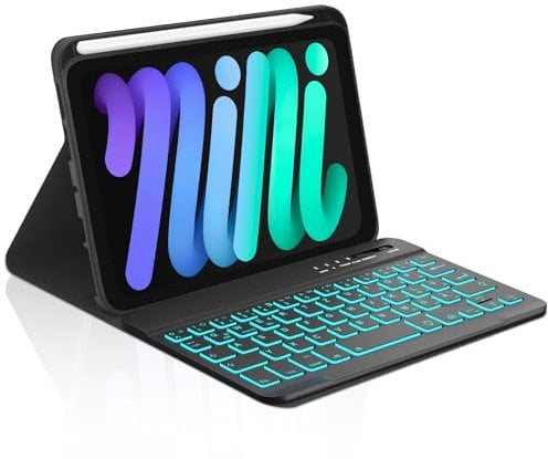 Occtingkind, Tastatur für iPad mini 8.3 Zoll, Hülle mit Tastatur für iPad mini 7./6. Generation (2024/2021), Hülle mit Abnehmbar Bluetooth Keyboard, QWERTZ, USB C, Hintergrundbeleuchtung, Schwarz