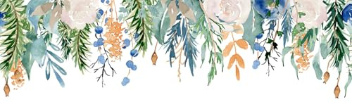 Rasch Tapete 360042- Fototapete mit Aquarell-Blumen, Blumenranken in Grün, Blau, Orange, Weiß, 2,65m x 4,24m (LxB)