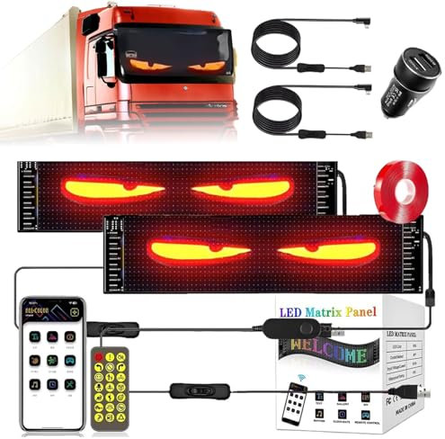 Kocusu Devil Eyes Light Lot de 2 lampes LED pour voiture (12 x 59,5 cm), yeux LED pour camion avec télécommande, panneaux lumineux programmables, yeux du diable, camion pour voiture, camion, texte