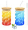 SILRIVES Glass Cups with Lid and Straw, Pack of 2, Bubble Cocktail Glasses, Iced Coffee Glasses, 500 ml, Long Drink Glasses, Ribbed Drinking Glasses with Lid and Straw for Latte Macchiato, Matcha