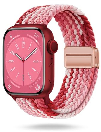 ONEFLOW Casual Loop Kompatibel mit Apple Watch SE 1 (40mm) Geflochtenes Armband Elastisch, Textil iWatch Armbänder Damen Herren, Sport Nylon Stoff Band Verschluss Magnetisch, Berry