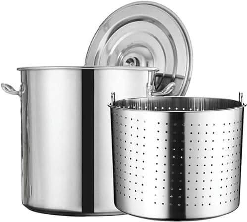 Großer Suppentopf mit Deckel und Siebkorb – Robuster Edelstahl-Kochtopf für Meeresfrüchte, Langusten, Krabben und Hummer – 3 Größen erhältlich, 35 cm/13,8 Zoll, ideal für den Einsatz im Frei