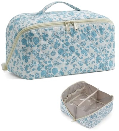 Travel Makeup Bag Large Capacity Cosmetic Bag for Women Portable Make up Bag with Clear Divider and Brush Compartment