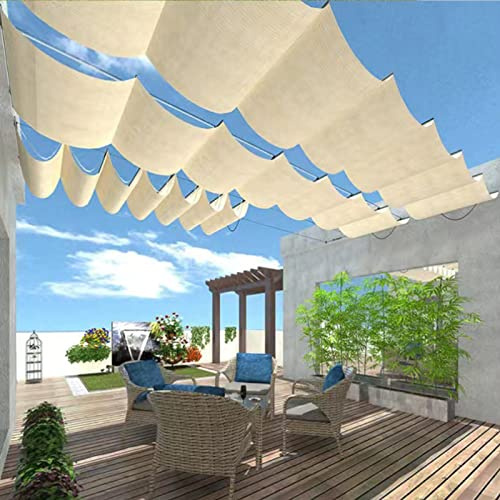 Versenkbare Pergola Schattenüberdachung für Terrasse Terrasse UV-Blockierung Markise mit Wellenmuster Abnehmbarer Sonnenschutz nach unten hängend Schiebedesign 1,2 x 10 m Komplettset