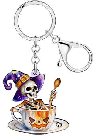 WEVENI Porte-clés Crâne de Café Acrylique Halloween Chapeau de Sorcière Porte-clés Accessoires Charme de Sac Cadeaux pour Femmes Filles Barista (Colorée)