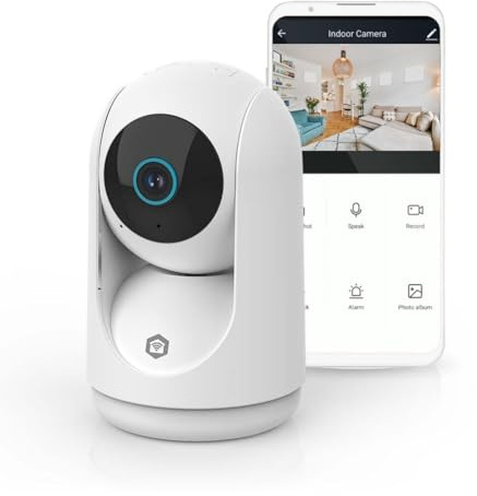 NEDIS Smart Wi-Fi Pan Tilt Indoor Camera, 3MP Full HD 1296p, Night Vision, Motion & Human Detection, Customisable Zones, Two-Way Audio, Cloud or MicroSD Storage, Works with Alexa & Google
