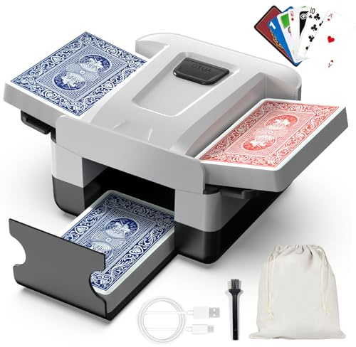 YQXTOOEL Kartenmischmaschine Elektrisch, Automatischer Kartenmischer & Verteiler für 1-2 Decks, 2000mAh USB-C Akku, Geräuscharm und Anti-Jam, Ideal für Poker, Bridge und Kartenspiele