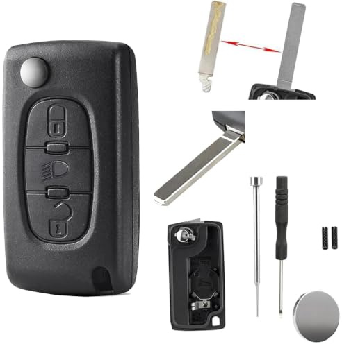 CE0536 VA2 For Citroen C1 C4 3 Buttons Peugeot Key Fob Case Cover Pin Tools | for Citroen Berlingo C2 Picasso,Peugeot 207 307 308 3008 Partner Expert Key Case VA2 Blade,CR1620 Battery,Pin Removal Tool