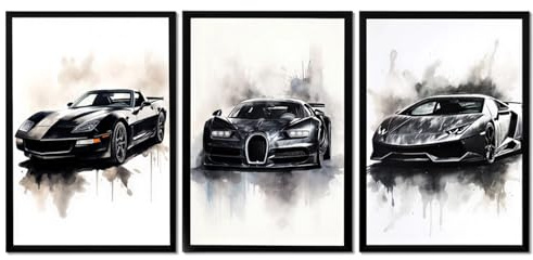3 Stück Auto Poster, Sportwagen Wandposter für Wall Decor, Supercar Leinwand Bilder für Jungs Zimmer Deko, Auto Zimmerdeko Geschenk Autoliebhaber für Büro Schlafzimmer Wohnzimmer Deko, 20 x 30 cm