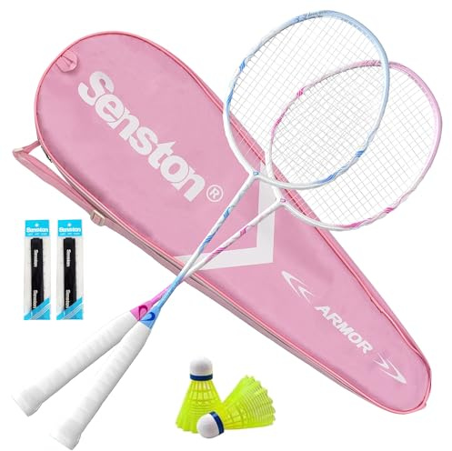 Senston 2 Player Badminton Racket Set,Graphite Shaft Badminton Racquet(Red+Blue)