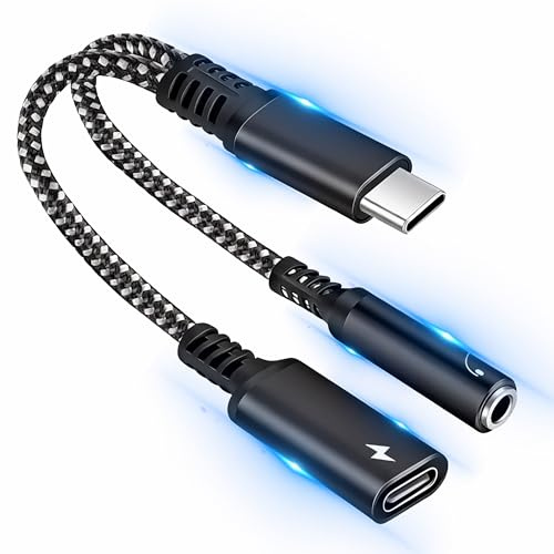 AYHYHLJZJ Adaptateur et charge USB C vers jack 3,5 mm 2 en 1 type C vers 3,5 mm avec charge rapide PD 60 W Câble audio auxiliaire pour iPhone 16 Pro Max/15 Pro Max, Samsung S24/S23 Ultra, iPad Pro