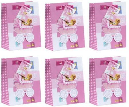 Laro Premium Line Medium/Mittel Geschenktüten Größe:H23x B18x T10x cm Rosa Babyglück 10/20/40/100 Stk, Anzahl:40, Muster Tüten:Rosa Babyglück