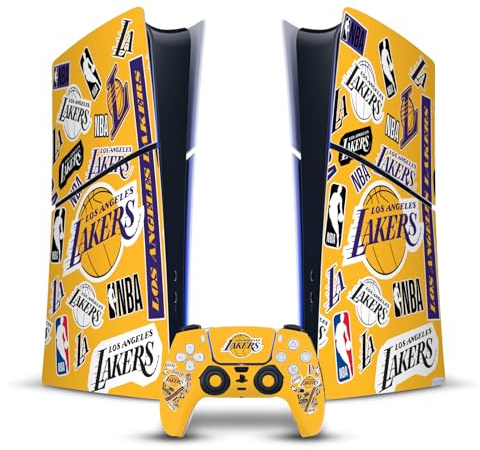 Head Case Designs Offizielle NBA Sticker-Collage Los Angeles Lakers Vinyl Haut Gaming Aufkleber kompatibel mit Sony PlayStation 5 PS5 Slim Digital Edition Console & DualSense Controller
