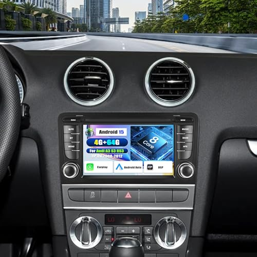 CAMECHO 8-Core 4+64G Android 15 Carplay Autoradio para Audi A3 S3 RS3 8P 8V 2008-2012, DSP Carplay, Pantalla Táctil de 7 Radio Bluetooth para Coche con Android Auto WiFi GPS FM/RDS 32EQ Mirror Link