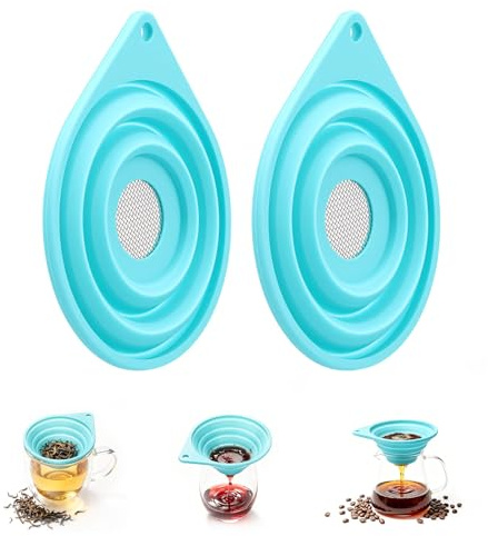 2PCS Collapsible Fine Mesh Strainer, 4 Inch Small Silicone Funnel with Stainless Steel Sieve, Tea Strainers for Loose Tea, Pour Over Coffee, Wine, Cocktails for Kitchen, Travel, Camping, RV(2pcs)
