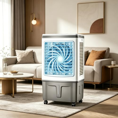 Climatiseur Mobile Refroidisseur d'air Portable 30L, Ventilateur Silencieux Économe avec Roulettes, Évaporatif 3 Vitesses, Oscillation 120°, Minuterie 7 H, pour la Maison et le Bureau