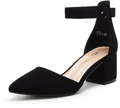 DREAM PAIRS Womens Court Shoes Elastic Ankle Straps ANNEE,Size 5,Black/Nubuck,ANNEE