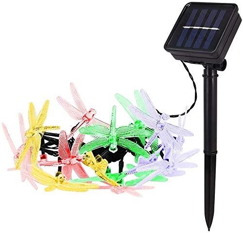 KINGCOO Libelle Schnur Lichter Solarleuchten Außen, Wasserdicht 20ft 30LED 8 Modus Solar Lichterketten für Haus Terrasse Garten Party Hochzeit Weihnachtsbeleuchtung Dekorationen (Mehrfarbig)
