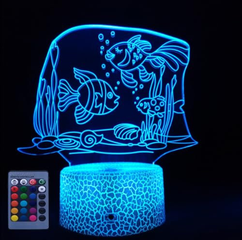 HPBN8 Ltd 3D Fisch Lampe USB Power 7/16 Farben Fernbedienung Optical Illusion 3D wachsen LED Lampe Formen Kinder Schlafzimmer Nacht Licht