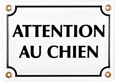 Sosenco Plaque emaillée Attention au Chien 12x17 cm - Pancarte Attention au Chien - Plaque Alarme - Propriété Privée - Panneau Signalétique Chien - Blanc