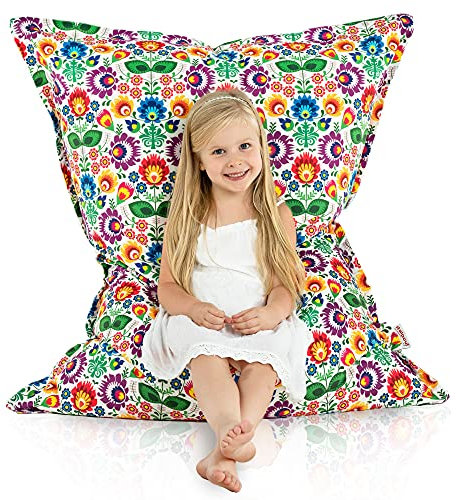 Italpouf Sitzsack XL Riesensitzsack, Sitzkissen Indoor, Sitzsack Sessel für Kinder, EPS Perlen Füllung, Abnehmbarer Bezug, Maschinenwaschbar, Folk, 135x98 cm