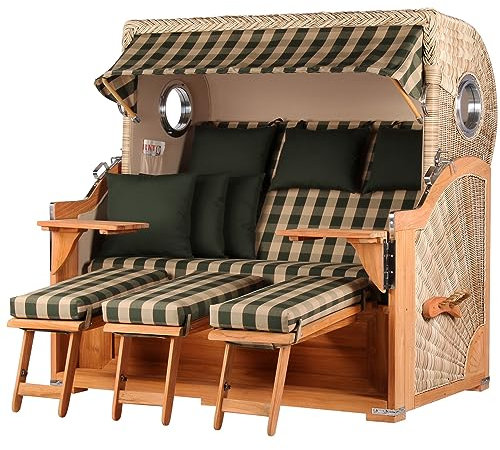 bene living Strandkorb Königssee Dreisitzer Teak Bullauge - PE Shell - Modell 506 - inkl. Liftersystem