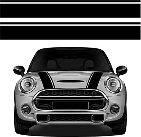 Wraplab Motorhaube Doppelstreifen Aufkleber | für Mini Cooper R56 R55 R50 R53 R60 F56 F55 F54 F60 Countryman Clubman | blasenfrei (Schwarz Glanz)