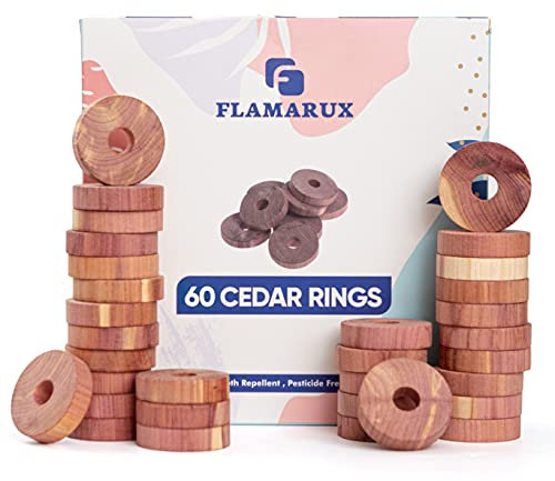 Lot de 60 anneaux en bois de cèdre et anti-mites 100 % naturel – antimites organiques – anneaux de cèdre aromatique – anneaux anti-mites pour penderie, tiroirs et boîtes de rangement – Parfum fort